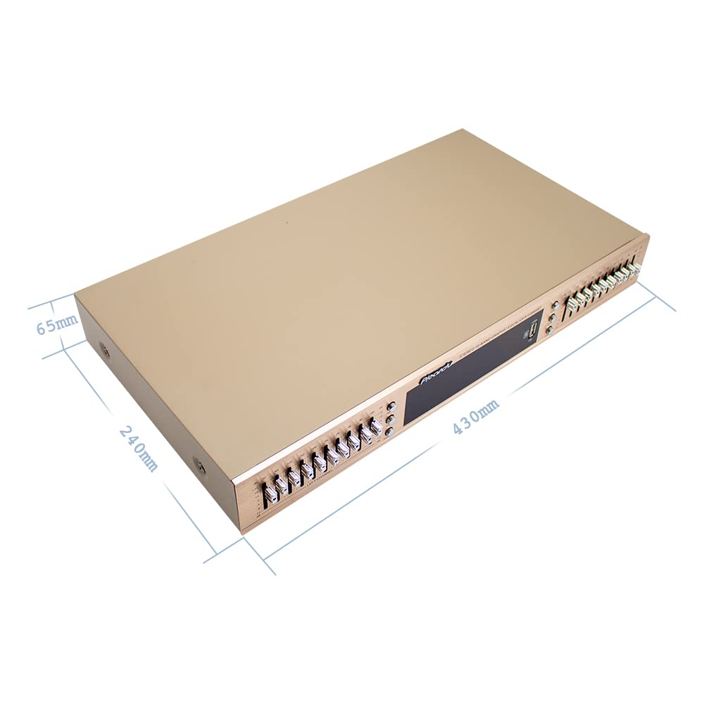 Toplionace EQ665 Stereo Equalizer, 220V HiFi Home EQ Equalizer Dual-10 Band-Stereo Höhen Alt Bass Regelung mit Integriertem Bluetooth (EQ665, Golden)