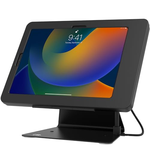 Image of CTA Digital Desktop Anti-Theft Stand - Kiosk Stand with Stylus, Tether, and Aluminum Enclosure for iPad 11th Gen A16 11 inch - 10th Gen 10.9 inch - Air 4th & 5th Gen - 11 inch Pro & More - Black (PAD-DASB109)