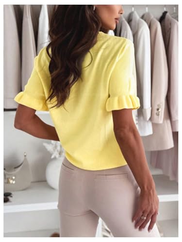 Floerns Women's Flounce Short Sleeve Sweater Crew Neck Knitted Going Out Pullover Tops3