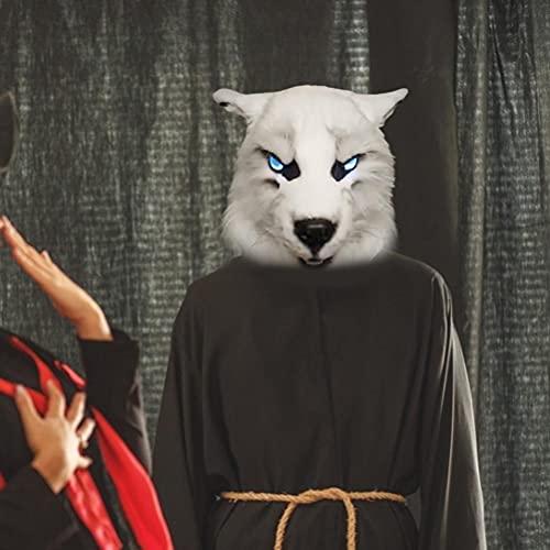 Puzou Halloween Wolf Full Head Cover Fancy Latex Cosplay Cover White Scary Animal Wolf Head Cover For Costume Party #TOP6