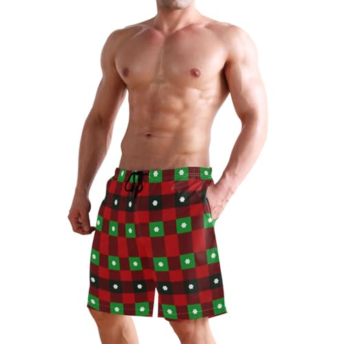 Short de plage anti irritation homme tissu fluide ample carreaux vert
