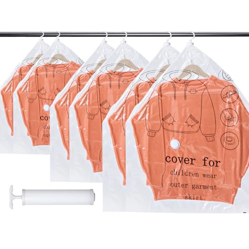 6 Bolsas de Almacenamiento al Vacío para Colgar – 2x 90×70cm 2x 110×70cm 2x 135×70cm – Reutilizables Transparentes con Gancho Giratorio 360° para Trajes Abrigos Vestidos Ropa