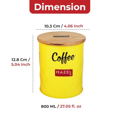 Image of HAZEL Coffee Storage Airtight Container with Wooden Lid Metal Coffee Jar 800ml