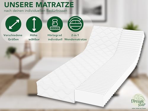 DREAMSTAR Ergo Flex Duo 7-Zonen Matratze 90x200 cm | H2&H3 | Ergonomische Kaltschaummatratze |...