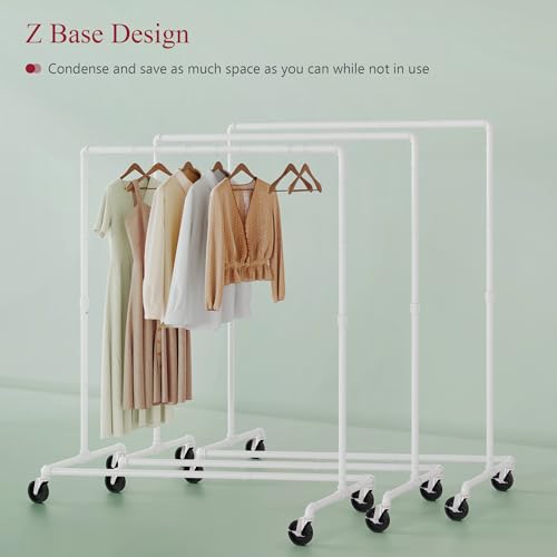 Tajsoon Rolling Clothing Racks For Hanging Clothes Z Rack Hold 230LBS Industrial Clothing Rack with Wheels Lockable, Heavy Duty Garment Rack Clothes Hanging Rack for Storage and Organization, White - Thumbnail 6