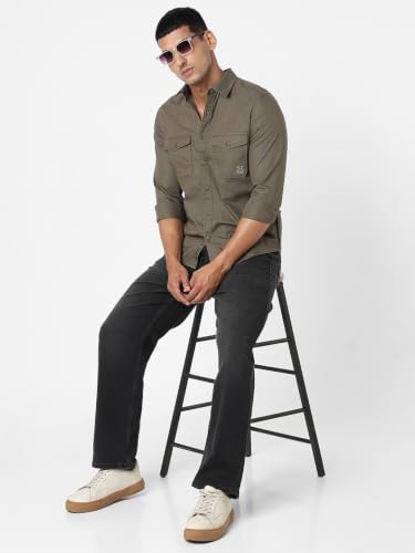 Image of Spykar Men's Regular Fit Full Sleeve Cotton Solid Casual Shirts