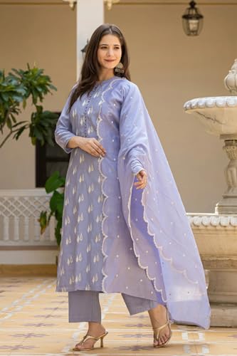 Image of SHIENZY Women's Silk Blend Kurta Pant with Dupatta Set