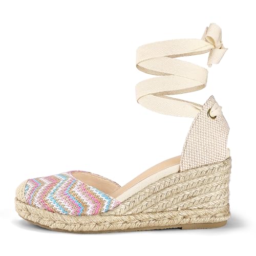 mysoft Sandálias femininas plataforma espadrille plataforma bico fechado tira no tornozelo cadarço s