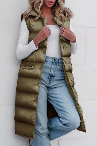 PRETTYGARDEN Women's Fall Long Puffer Vest Collared Sleeveless Button Down Warm Jackets Coat Casual Trendy Winter Outerwear3