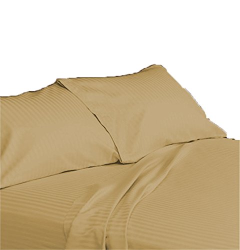 Bedding Empire 25" Deep Pocket 7 Piece Stripe Bed Split Sheet Set 100% Egyptian Cotton 500 Thread Count Split King Size, Beige Color #TOP4