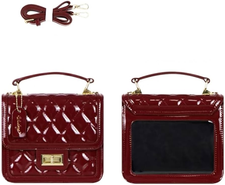 レッド エナメル キルティング ショルダーバッグ