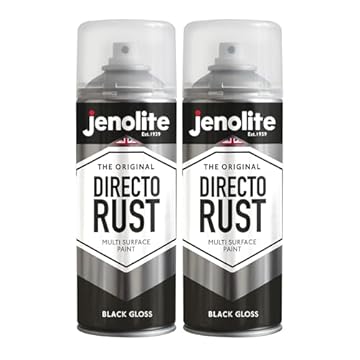 JENOLITE Directorust Gloss - BLACK 2 x 400ml Direct To Rust Spray Paint For Metal, Multi Surface Gloss Spray Paint For Wood, Metal, Plastic, Ceramic - RAL 9005