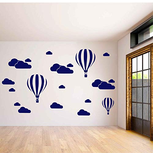 Giant Removable Vinyl 3D Hot Air Balloons With Clouds Wall Decals Diy Wall Stickers Nursery Decor Kids Bedroom Art Decoration Girls Rooms Decal Child Sticker Home Walls Decal (White) D952 (Navy Blue) #TOP1