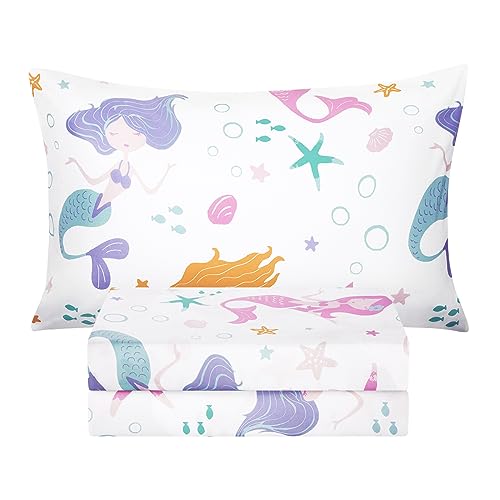 BYSURE Twin Sheets Set Kids(Mermaid Pink) 3 Pieces Easy Fit Deep Pocket Sheets Set Breathable Wrinkle-Free Microfiber Bedding for Children