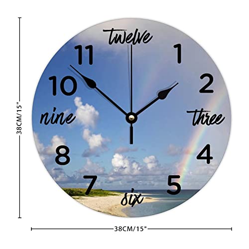 Horloge murale silencieuse sans tic-tac plage arc-en-ciel à piles 38 cm - 3
