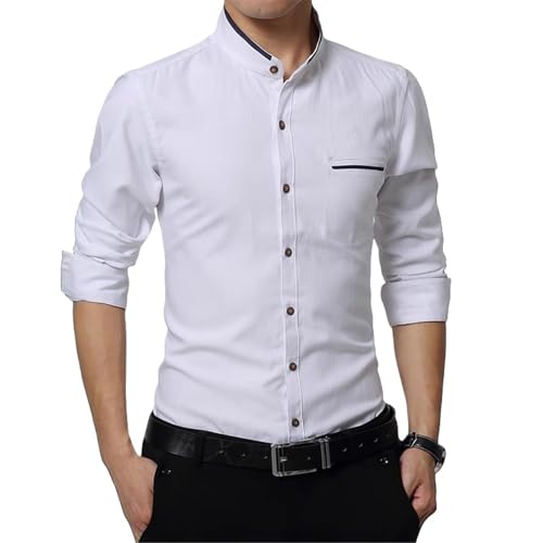Camisa manga larga cuello mandarín slim fit ligera para primavera y otoño