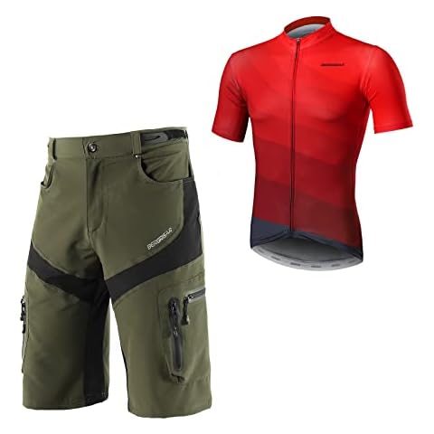 BERGRISAR Mens Mountain Bike Shorts Loose Fit with Cycling Jersey Size L Cover