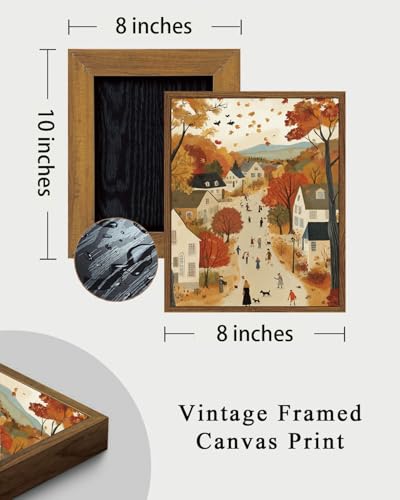 Image of KISSFOX Framed Wall Art Vintage Wall Decor Countryside Canvas Art Cottage Pictures Landscape Paintings Fall Prints Farmhouse Artwork For Bedroom Living Room Kitchen