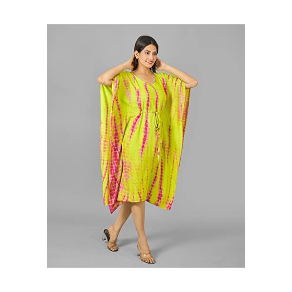 Vrnda Women's Rayon Hand Tie-Dye Printed Knee Length Kaftan Top/Maxi Night Dress (Fit Upto 44 Inches) - Image 4
