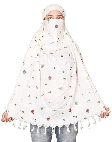 Image of Cotton Long Scarf Cum Mask Scarves Usable for Vehicle Driver | White Printed Design Fabric | Universal Size | Soft & Breathable Sun Protection | For Girl & Women