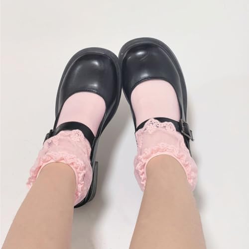 Image of Women's Ruffle Anklet Socks - Breathable Cotton Crew Socks in Solid Colors