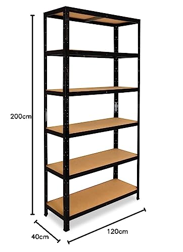 shelfplaza® 200x120x40cm BLACK Schwerlastregal schwarz/Metallregal schwarz 6 Böden à 145kg Tragkraft/Lagerregal schwarz Regal Keller Haushaltsregal schwarz/Metall Regal schwarz Metall stehend