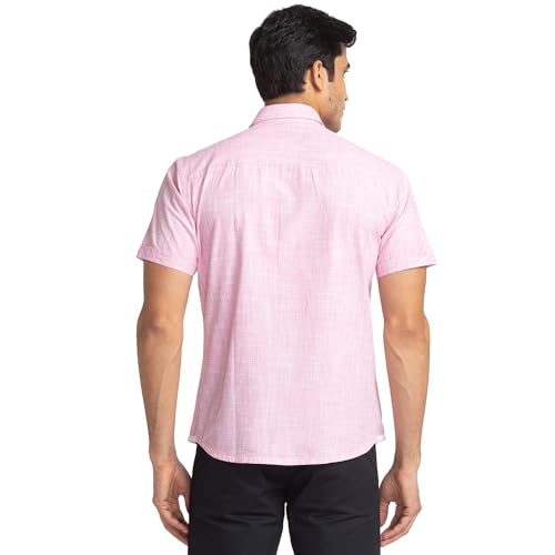 Image of Park Avenue Men's Pure Cotton Chambray Pattern Slim Fit Ainsley Collar Half Sleeve Casual Shirt