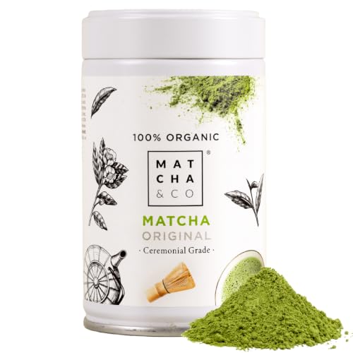 Matcha & CO Té Matcha Original 100% Ecológico, Grado Ceremonial, en Polvo Orgánico de Japón, Orgánico, 100% Natural, Té Verde, 80G - Matcha & CO