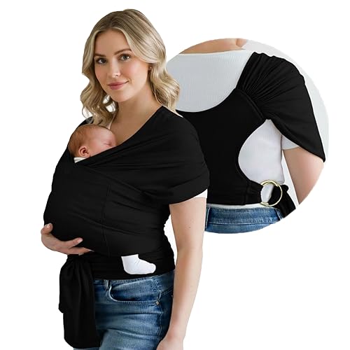Image of Stylish Black & Gold Baby Carrier Wrap: Comfortable, Soft & Supportive, Adjustable Ring Sling for Mom & Dad, Ideal for Baby Registry, Newborn to Toddler, Baby Shower