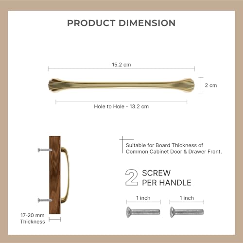 Image of LAPO 6 Inch Cabinet Drawer Handles for Furniture Storage, Suitable for Wardrobes, Firm Grip Structure, Quick Installation Fit, Heavy Duty Strength, Hole to Hole Size 13.2 cm (Antique Gold, Pack of 6)