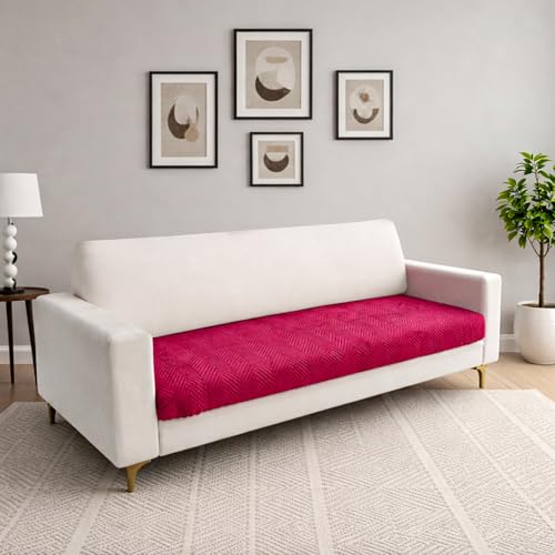 Image of Homerz Premium Velvet Sofa Cover Panel | Soft & Velvety Fabric | Rich Vibrant Colours | Sofa Protector for Living Room (Maroon, 3 Seater, Only Seat Cover)