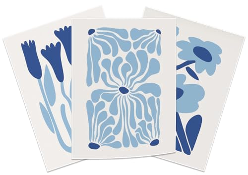 HNNXAR Blue Wall Decor,Matisse Wall Art,Blue Abstract Wall Art,Light Blue Floral Canvas Prints Flower Poster Picture Painting Aesthetic Set of 3 for Living Room Bedroom Teen Girls Room 16x24 Unframed
