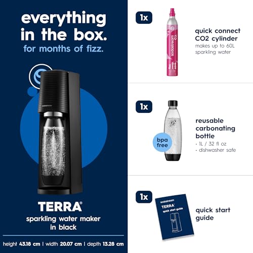 Miniatura 3 de El Gasificador De Agua Sodastream Terra Negro Incluye Un Cilindro De Co Para Preparar Hasta 60 Litros De Agua Con Gas, Además De Una Botella De 1 Litro Apta Para El Lavavajillas