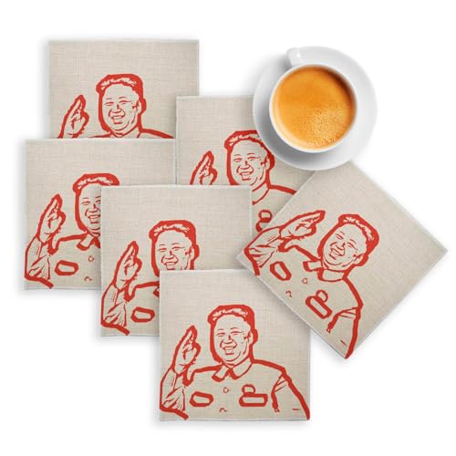 sous Verre en Lin - Kim Jong Un Dictateur Coree du Nord Communiste - Lot de 6 (100 x 100 mm)