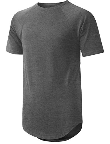 Mens Short Sleeve Raglan Longline Hip Hop Tee (Large,...