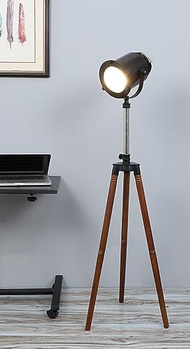 Image of Brown Fabric Shade Tripod Floor Lamp with Black Base Silver Metal Shade Tripod Floor Lamp with Beige Base (Amy Black)