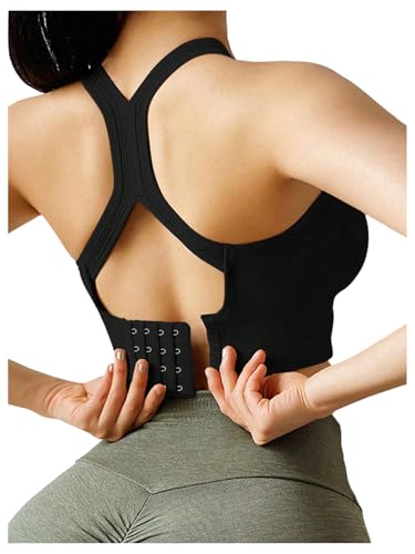 OYOANGLE Womens Padded Crisscross Back Sports Bras Workout Crop Tank Tops Wirefree Seamless Support Workout Bra
