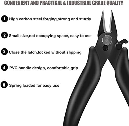 BOENFU 3.5 Inches Mini Cutter with Lock, Flush Cutters, Small Wire Snips, Micro Wire Cutter with Spring, Black - 5