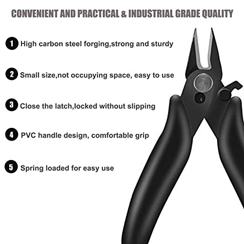 Image of BOENFU 3.5 Inches Mini Cutter with Lock, Flush Cutters, Small Wire Snips, Micro Wire Cutter with Spring, Black