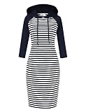 MISSKY Women 3/4 Raglan Sleeves Pocket Slim Sweatshirt Casual Summer Dress (S,Navy&White16#)