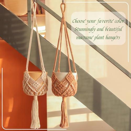 Xinbor Hanging Planter With Patterns,2Packs Macrame Plant Hangers Indoor Macrame For Up To 8 Inch Pot Crochet Boho Plant Hanger Holder For Indoor Outdoor With 2S Shaped Stainless Steel Hooks thumb #6