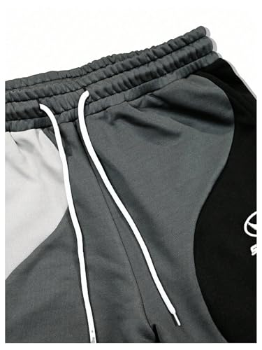 GORGLITTER Men's Baggy Sweatpants Color Block Patchwork Drawstring Sweatpants Casual Wide Leg Track Pants3