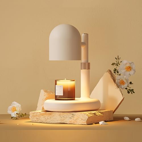 SKUTZTEK Lámpara Calentadora de Velas, Calentador de Velas con Temporizador y regulador, 2 Bombillas - Calentador de Cera para Vela Aromáticas en Tarro - Decoración para Hogar, Dormitorio o Regalo