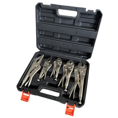 5pcs Mole Grips Pliers Set, Heavy Duty Vice Grips, 5, 7 & 10 Curved Jaw Locking Pliers 7 & 9 Long Nose Vise Grip, Mole Grip Vice Plier Set with Quick Release Lever Thumb Screw Adjustment