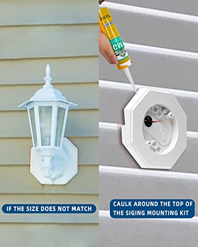 Vinyl Siding Light Mounting Block, 8141 Siding Mounting Block with Built-in Box, Outdoor Light Mounting Block for 1/2 inch Lap Double, White, 2 Pack