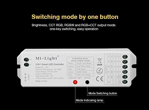 LIGHTEU®, Miboxer Milight 5 in 1 Smart LED Strip Controller, Remote and APP Control Support Alexa or Google Home Voice Control, DC12V/24V, LS2