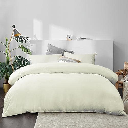 EMONIA Premium Duvet Cover Full/Queen Size 3 Pieces Set 1800 Series Hidden Zipper Closure Microfiber Duvet Cover (1 Duvet Cover & 2 Pillow Shams) Wrinkle Free (Queen, Light Yellow)