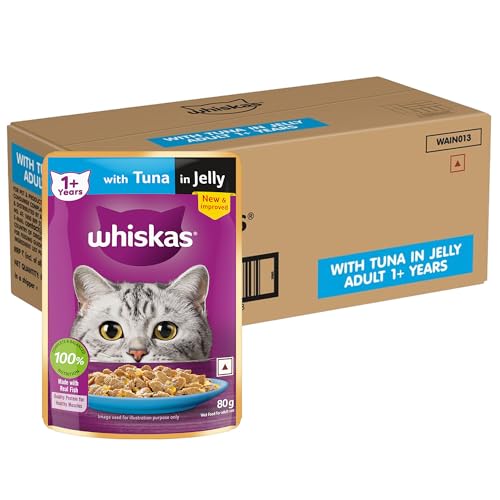 Whiskas Adult (1+ Years)) Wet Cat Food, Tuna in Jelly, 80 g (Pack of 56), Hydrating Food Made With Real Fish, 100% Complete & Balanced Nutrition for Adult Cat