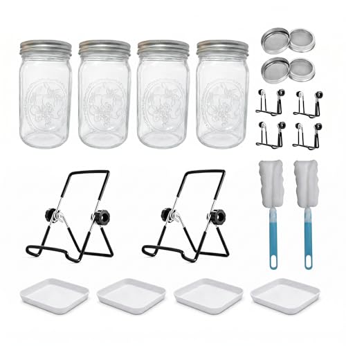 4 Large 1000ML Wide Mouth Mason Jar Sprouting Kit, with