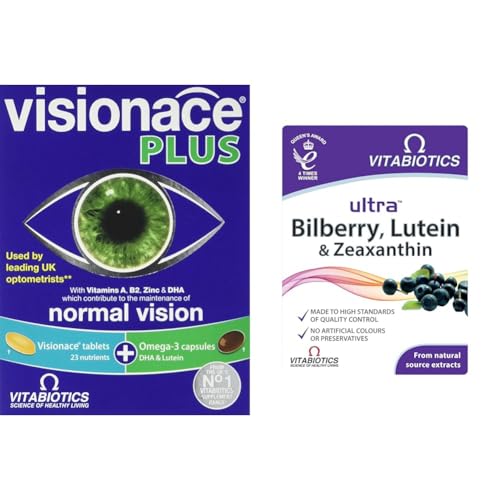 Visionace Plus 56 Tablets Bundle with Vitabiotics Ultra Bilberry, Lutein and Zeaxanthin